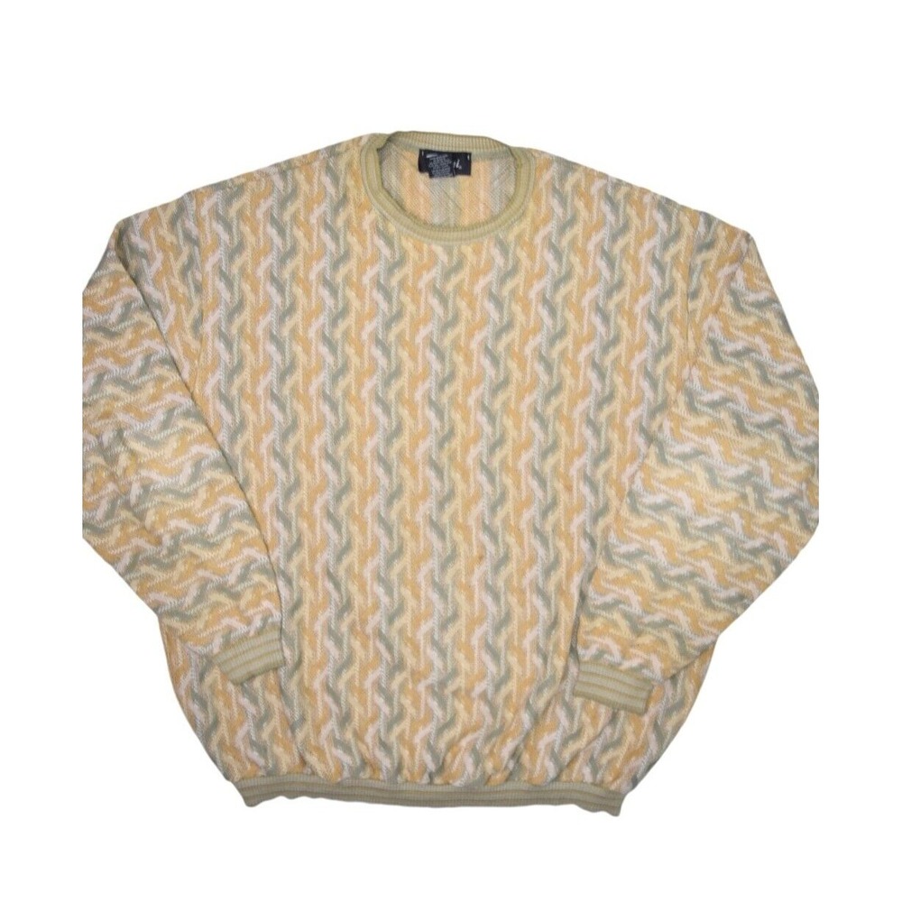 Vintage Tosani Sweater Mens XL Zig Zag Striped Crewneck Cotton Made in Canada